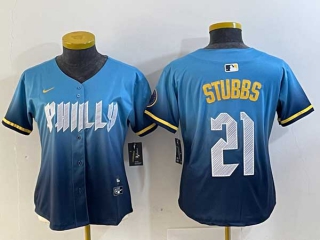 Women's MLB Philadelphia Phillies #21 Garrett Stubbs Blue 2024 City Connect Limited Stitched Jersey