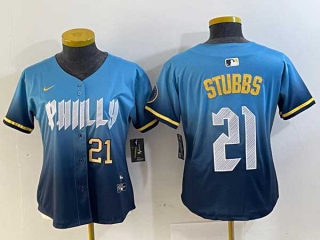 Women's MLB Philadelphia Phillies #21 Garrett Stubbs Blue Gold Number 2024 City Connect Limited Stitched Jersey