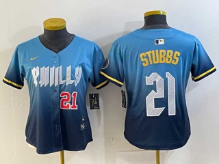 Women's MLB Philadelphia Phillies #21 Garrett Stubbs Blue Red Number 2024 City Connect Limited Stitched Jersey