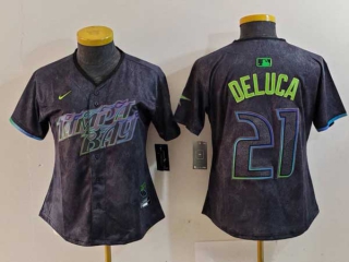 Women's MLB Tampa Bay Rays #21 Jonny DeLuca Charcoal 2024 City Connect Limited Stitched Jersey