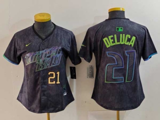 Women's MLB Tampa Bay Rays #21 Jonny DeLuca Charcoal Gold Number 2024 City Connect Limited Stitched Jersey