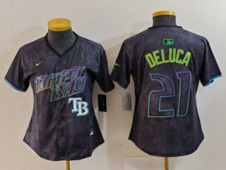 Women's MLB Tampa Bay Rays #21 Jonny DeLuca Charcoal Logo 2024 City Connect Limited Stitched Jersey