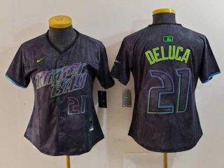 Women's MLB Tampa Bay Rays #21 Jonny DeLuca Charcoal Number 2024 City Connect Limited Stitched Jersey