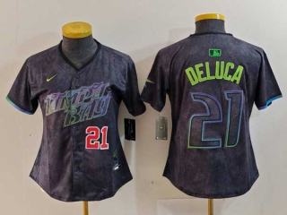 Women's MLB Tampa Bay Rays #21 Jonny DeLuca Charcoal Red Number 2024 City Connect Limited Stitched Jersey