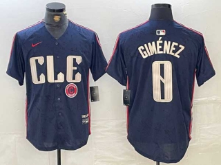 Men's MLB Cleveland Guardians #0 Andres Gimenez Navy Logo 2024 City Connect Limited Stitched Jersey