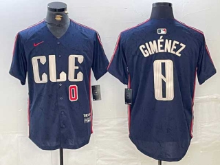 Men's MLB Cleveland Guardians #0 Andres Gimenez Navy Red Number 2024 City Connect Limited Stitched Jersey