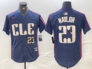 Men's MLB Cleveland Guardians #23 Josh Naylor Navy Gold Number 2024 City Connect Limited Stitched Jersey