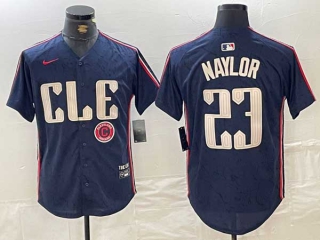 Men's MLB Cleveland Guardians #23 Josh Naylor Navy Logo 2024 City Connect Limited Stitched Jersey