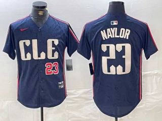 Men's MLB Cleveland Guardians #23 Josh Naylor Navy Red Number 2024 City Connect Limited Stitched Jersey