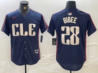 Men's MLB Cleveland Guardians #28 Tanner Bibee Navy 2024 City Connect Limited Stitched Jersey