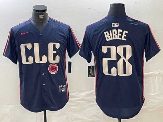 Men's MLB Cleveland Guardians #28 Tanner Bibee Navy Logo 2024 City Connect Limited Stitched Jersey