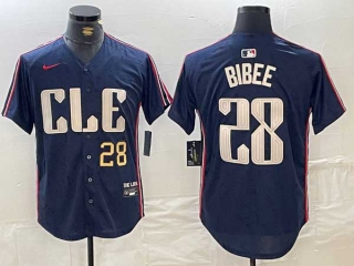 Men's MLB Cleveland Guardians #28 Tanner Bibee Navy Gold Number 2024 City Connect Limited Stitched Jersey