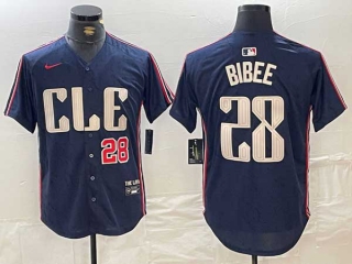 Men's MLB Cleveland Guardians #28 Tanner Bibee Navy Red Number 2024 City Connect Limited Stitched Jersey