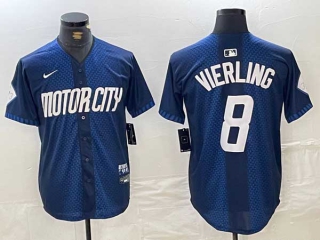 Men's MLB Detroit Tigers #8 Matt Vierling Navy 2024 City Connect Cool Base Limited Stitched Jersey