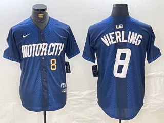 Men's MLB Detroit Tigers #8 Matt Vierling Navy Gold Number 2024 City Connect Cool Base Limited Stitched Jersey