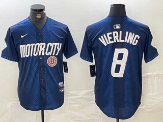 Men's MLB Detroit Tigers #8 Matt Vierling Navy Logo 2024 City Connect Cool Base Limited Stitched Jersey