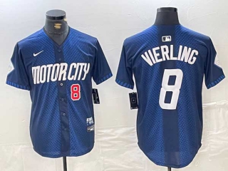 Men's MLB Detroit Tigers #8 Matt Vierling Navy Red Number 2024 City Connect Cool Base Limited Stitched Jersey