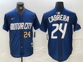 Men's MLB Detroit Tigers #24 Miguel Cabrera Navy Gold Number 2024 City Connect Cool Base Limited Stitched Jersey