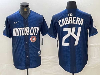 Men's MLB Detroit Tigers #24 Miguel Cabrera Navy Logo 2024 City Connect Cool Base Limited Stitched Jersey