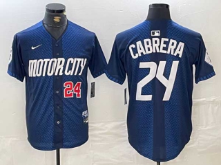 Men's MLB Detroit Tigers #24 Miguel Cabrera Navy Red Number 2024 City Connect Cool Base Limited Stitched Jersey