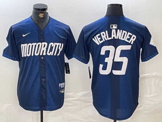 Men's MLB Detroit Tigers #35 Justin Verlander Navy 2024 City Connect Cool Base Limited Stitched Jersey