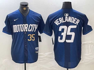 Men's MLB Detroit Tigers #35 Justin Verlander Navy Gold Number 2024 City Connect Cool Base Limited Stitched Jersey