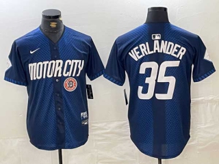 Men's MLB Detroit Tigers #35 Justin Verlander Navy Logo 2024 City Connect Cool Base Limited Stitched Jersey