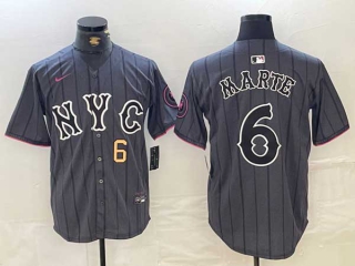 Men's MLB New York Mets #6 Starling Marte Gray Gold Number 2024 City Connect Cool Base Stitched Jersey