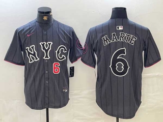 Men's MLB New York Mets #6 Starling Marte Gray Red Number 2024 City Connect Cool Base Stitched Jersey