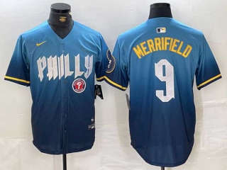 Men's MLB Philadelphia Phillies #9 Whit Merrifield Blue Logo 2024 City Connect Limited Stitched Jersey