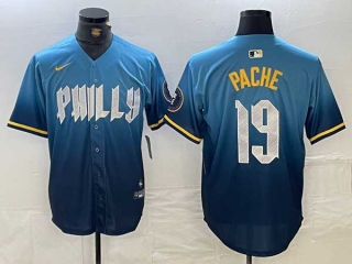 Men's MLB Philadelphia Phillies #19 Cristian Pache Blue 2024 City Connect Limited Stitched Jersey