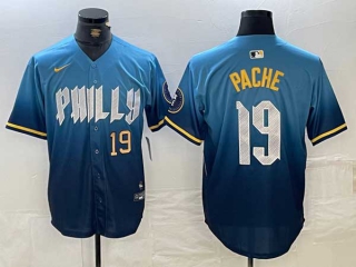 Men's MLB Philadelphia Phillies #19 Cristian Pache Blue Gold Number 2024 City Connect Limited Stitched Jersey