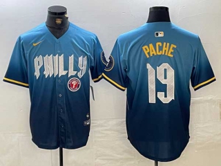 Men's MLB Philadelphia Phillies #19 Cristian Pache Blue Logo 2024 City Connect Limited Stitched Jersey