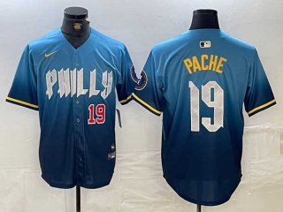 Men's MLB Philadelphia Phillies #19 Cristian Pache Blue Red Number 2024 City Connect Limited Stitched Jersey