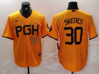 Men's MLB Pittsburgh Pirates #30 Paul Skenes Yellow Gold Number 2023 City Connect Stitched Nike Jersey