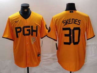 Men's MLB Pittsburgh Pirates #30 Paul Skenes Yellow Logo 2023 City Connect Stitched Nike Jersey