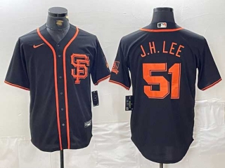 Men's MLB San Francisco Giants #51 Jung Hoo Lee Black With SF Stitched Cool Base Nike Jersey