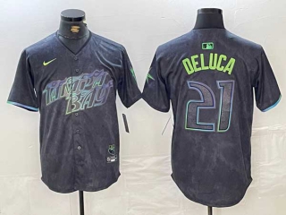 Men's MLB Tampa Bay Rays #21 Jonny DeLuca Charcoal 2024 City Connect Limited Stitched Jersey