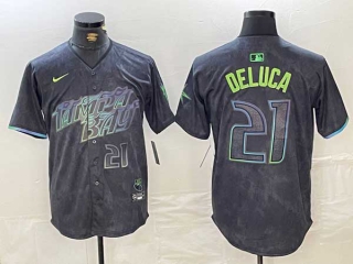 Men's MLB Tampa Bay Rays #21 Jonny DeLuca Charcoal Number 2024 City Connect Limited Stitched Jersey