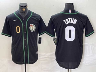 Men's NBA Boston Celtics #0 Jayson Tatum Black Gold Number With Patch Stitched Baseball Jersey