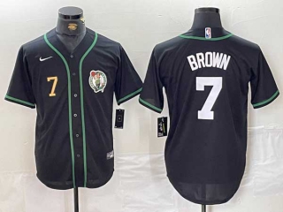 Men's NBA Boston Celtics #7 Jaylen Brown Black Gold Number With Patch Stitched Baseball Jersey