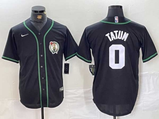 Men's NBA Boston Celtics #0 Jayson Tatum Black With Patch Stitched Baseball Jersey