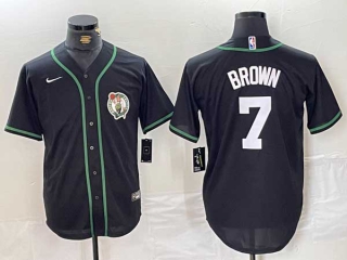 Men's NBA Boston Celtics #7 Jaylen Brown Black With Patch Stitched Baseball Jersey