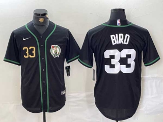 Men's NBA Boston Celtics #33 Larry Bird Black Gold Number With Patch Stitched Baseball Jersey