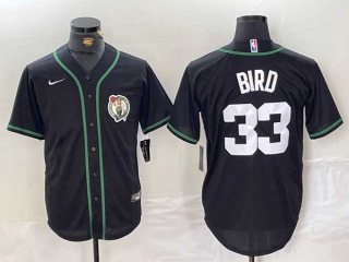 Men's NBA Boston Celtics #33 Larry Bird Black With Patch Stitched Baseball Jersey