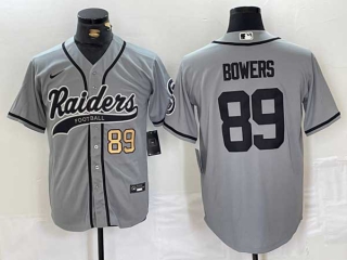 Men's NFL Las Vegas Raiders #89 Brock Bowers Gray Gold Number Cool Base Baseball Nike Stitched Jersey