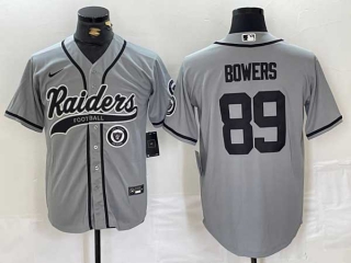 Men's NFL Las Vegas Raiders #89 Brock Bowers Gray Logo Cool Base Baseball Nike Stitched Jersey