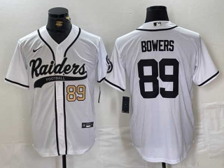 Men's NFL Las Vegas Raiders #89 Brock Bowers White Gold Number Cool Base Baseball Nike Stitched Jersey