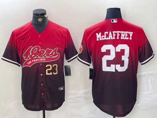 Men's NFL San Francisco 49ers #23 Christian McCaffrey Red Black Gold Number With Patch Cool Base Baseball Stitched Jersey