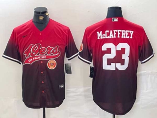 Men's NFL San Francisco 49ers #23 Christian McCaffrey Red Black Logo With Patch Cool Base Baseball Stitched Jersey